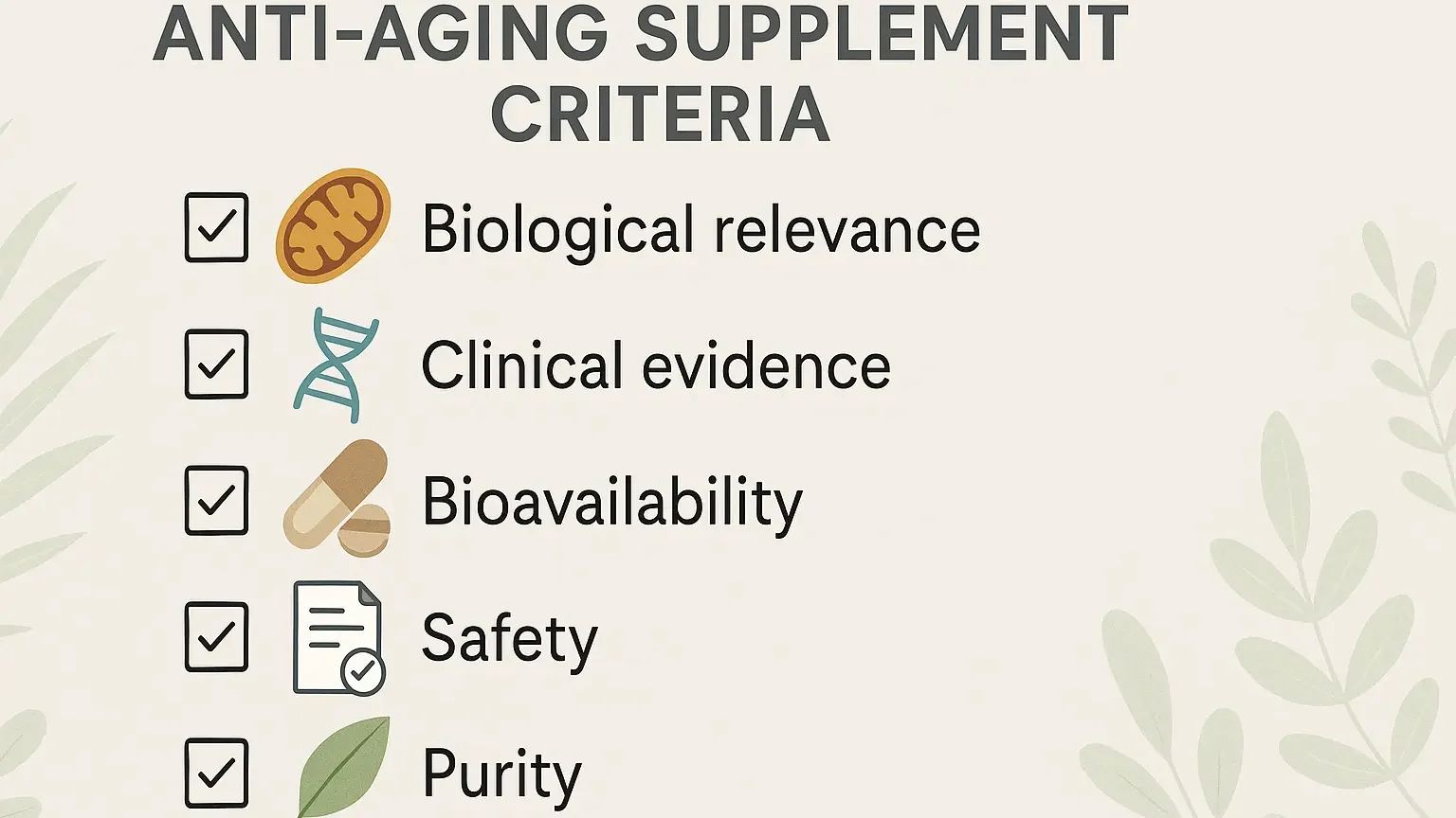Anti Aging Supplement Criteria Checklist